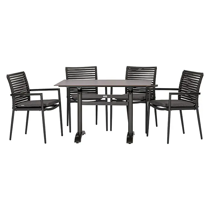 Acamp Gartenmöbel-Set New Jersey/HPL - 5 -tlg., Aluminium, HPL, Acatex, Schwarz, Stapelbar - Ein stilvolles Gartenmöbelset mit einem Esstisch und vier Stühlen mit bequemen Sitzkissen, ideal für entspannte Stunden im Freien.