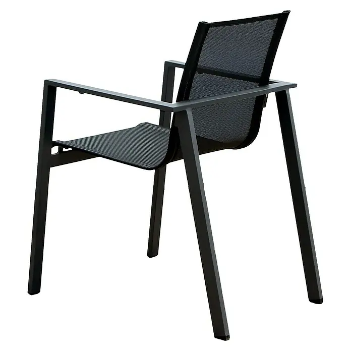 Acamp Gartenmöbel-Set Hollywood - 5 -tlg., Aluminium, Glas, Keramik, Polyester, Anthrazit - Schwarzer Sessel mit Armlehnen und Netzbespannung für den Außenbereich. Stilvolles und modernes Möbelstück für Garten oder Terrasse.