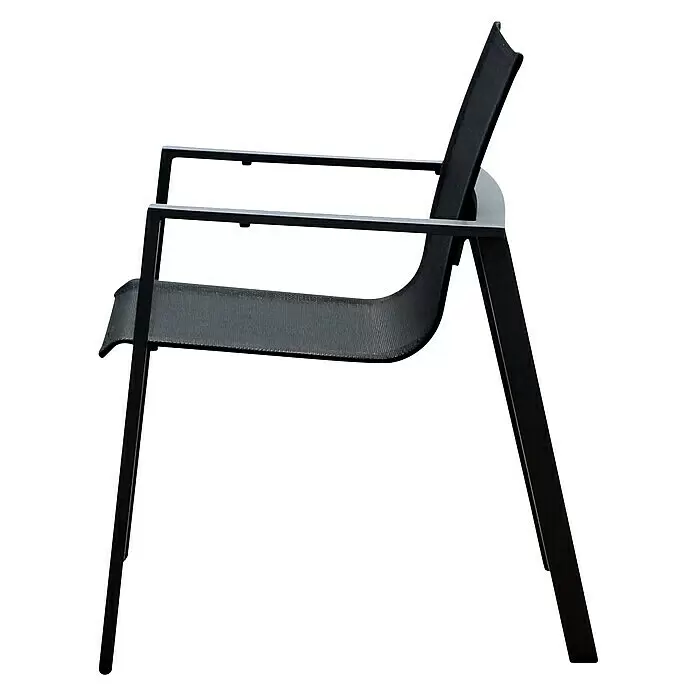 Acamp Gartenmöbel-Set Hollywood - 6 -tlg., Aluminium, Glas, Keramik, Polyester, Anthrazit - Schwarzer Metallstuhl mit Netzbespannung, Seitenansicht.