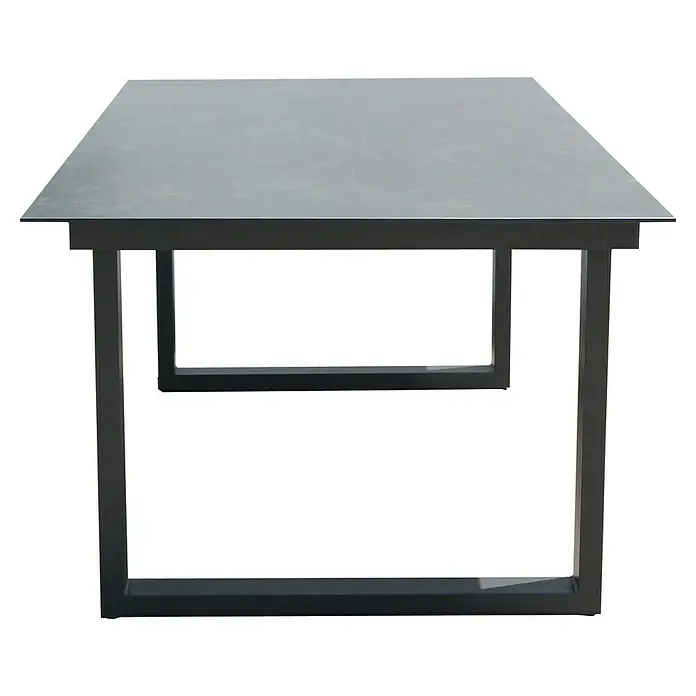 Acamp Gartenmöbel-Set Hollywood - 6 -tlg., Aluminium, Glas, Keramik, Polyester, Anthrazit - Moderner Esstisch mit einer grauen Tischplatte und einem stabilen, dunklen Metallgestell, ideal für Esszimmer oder Küche.