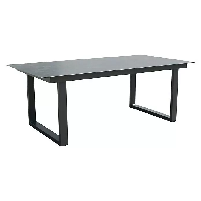 Acamp Gartenmöbel-Set Hollywood - 5 -tlg., Aluminium, Glas, Keramik, Polyester, Anthrazit - Rechteckiger dunkelgrauer Tisch mit minimalistischem Design und U-förmigen Metallbeinen.