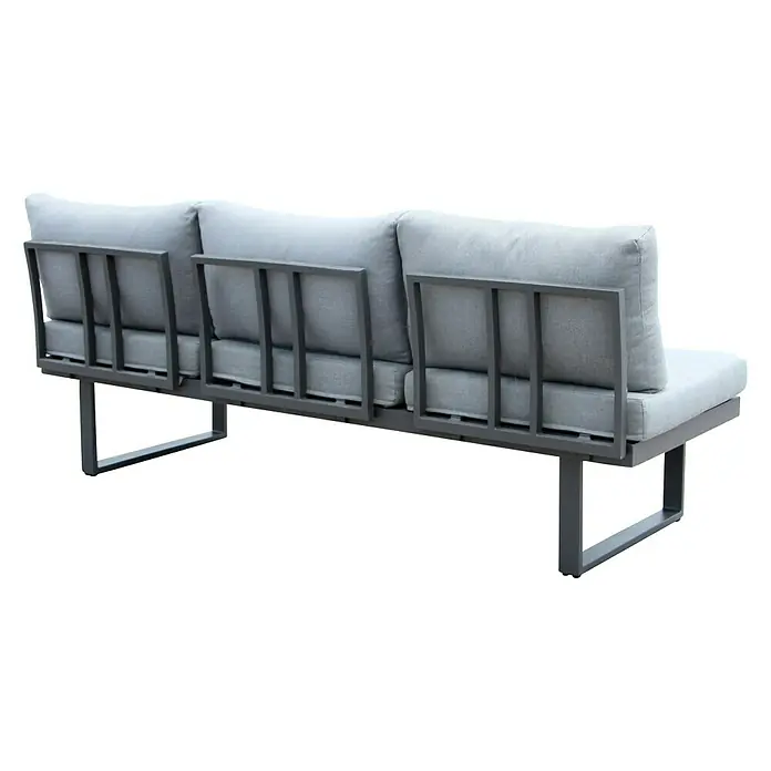 Acamp Gartenmöbel-Set Hollywood - 5 -tlg., Aluminium, Glas, Keramik, Polyester, Anthrazit - Stylisches Outdoor-Sofa mit grauem Metallrahmen und bequemen, hellgrauen Kissen. Perfekt für entspannte Stunden im Garten oder auf der Terrasse.