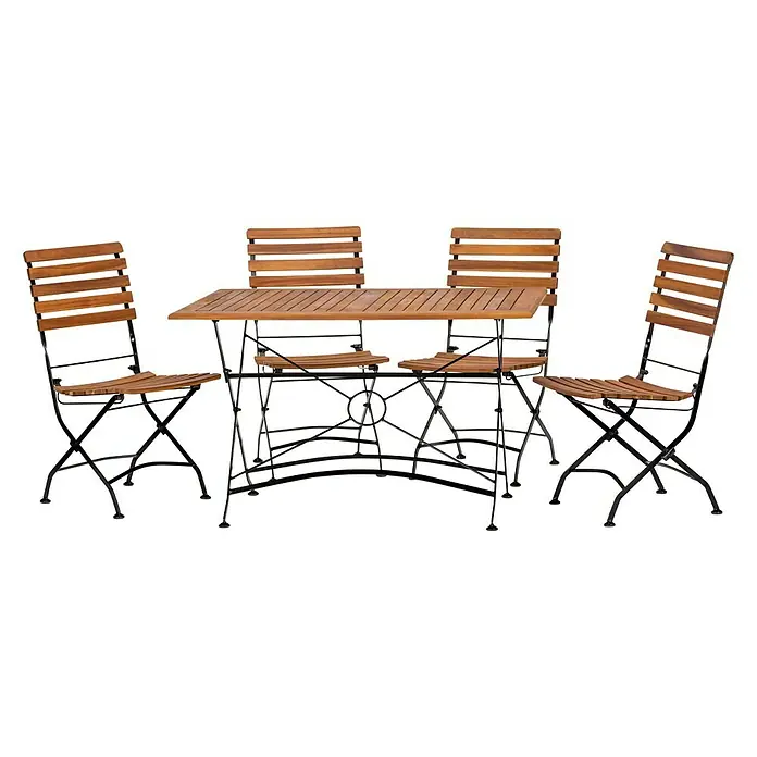 Acamp Gartenmöbel-Set Lindau - 5 -tlg., Akazie, Eisen, Braun - Gartengarnitur aus Holz und Metall mit einem Tisch und vier Stühlen, ideal für den Außenbereich.