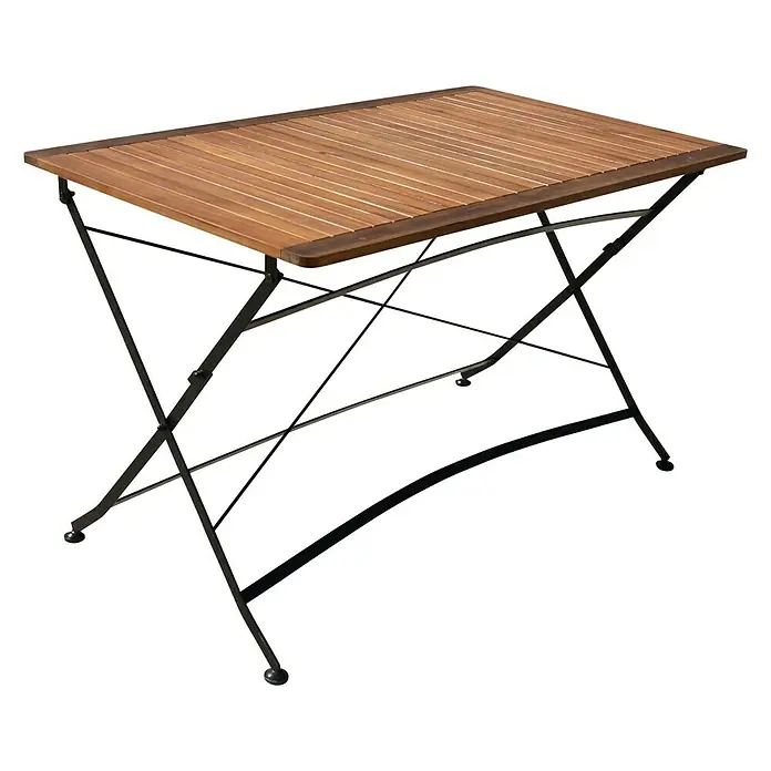 Acamp Gartenmöbel-Set Lindau - 5 -tlg., Akazie, Eisen, Braun - Holztisch mit dunklem Metallgestell, ideal für den Garten oder Balkon. Der Tisch ist klappbar und somit leicht zu verstauen.