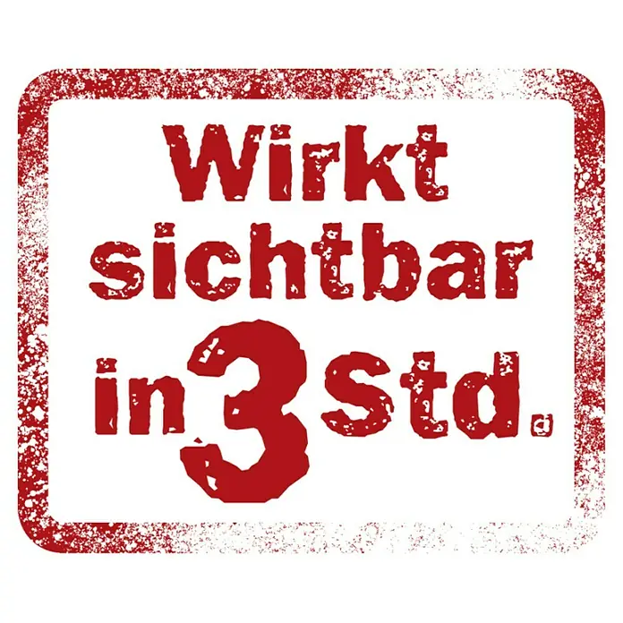 Neudorff Finalsan Wege- & Fugenrein - 1.000 ml, Sprühflasche - Das Bild zeigt einen Aufdruck mit dem Text "Wirkt sichtbar in 3 std." in roter Farbe und rustikalem Stil auf weißem Grund.