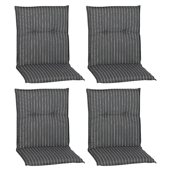 beo Gartenmöbel-Auflage Belm - Niederlehner, 4 Stk., L x B x H: 101 x 50 x 6 cm, Baumwolle, Polyester, Grau - Vier graue, gestreifte Stuhlkissen für zusätzlichen Komfort und Stil in Ihrem Garten oder auf Ihrer Terrasse.