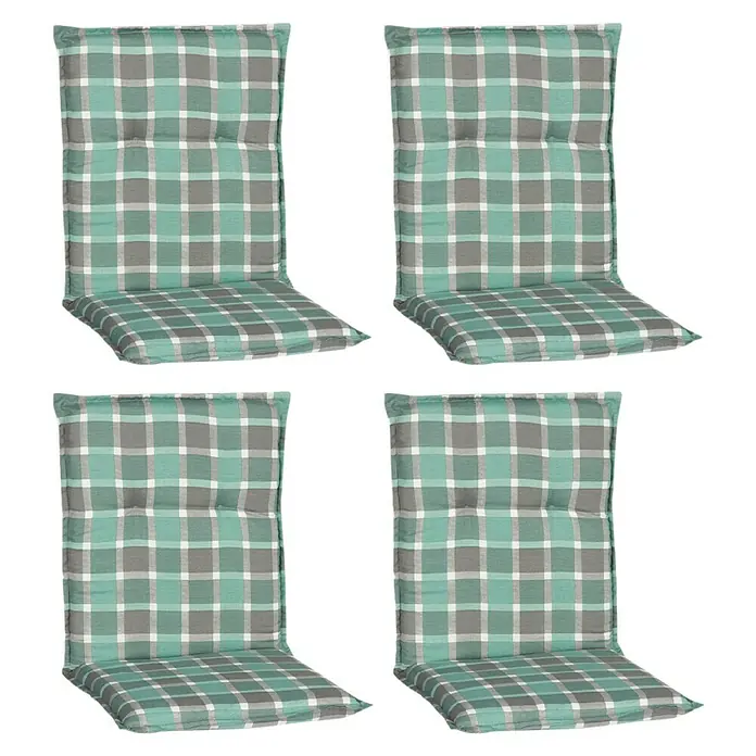 beo Gartenmöbel-Auflage Büsum - Niederlehner, 4 Stk., L x B x H: 101 x 50 x 6 cm, Baumwolle, Polyester, Grün/Grau - Vier karierte Stuhlkissen mit hohem Rücken in Grau-, Weiß- und Minttönen für Gartenmöbel. Die bequemen Auflagen sind ideal für entspannte Stunden im Freien.