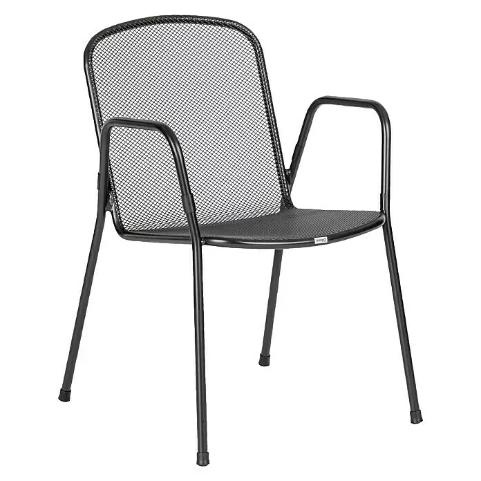 Acamp Gartensessel Alfredo - Stahl, Stapelbar, Schwarz, B x T x H: 55 x 60 x 83 cm, 6 Stk. - Schwarzer Metallgitterstuhl mit Armlehnen.