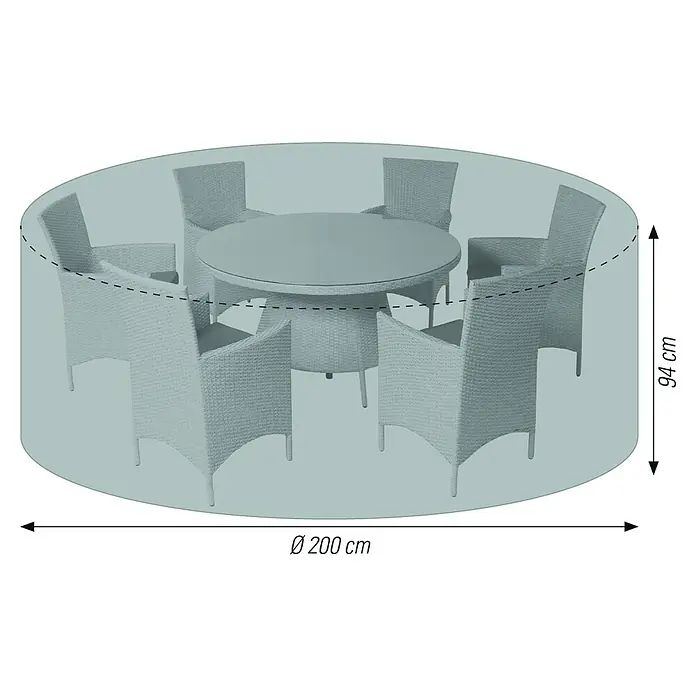 Acamp Sitzgruppen-Schutzhülle - L x B x H: 200 x 200 x 94 cm, Polyester, Beige - Schutzhülle für eine runde Gartentischgruppe mit sechs Stühlen. Die Hülle ist undurchsichtig und schützt vor Wettereinflüssen.