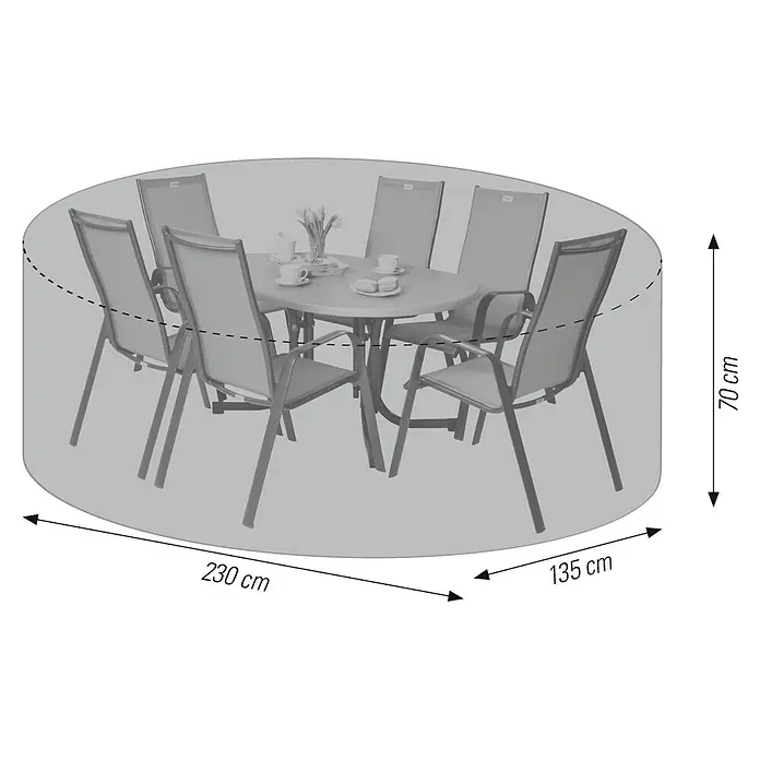 Acamp Sitzgruppen-Schutzhülle Oval - L x B x H: 230 x 123 x 70 cm, Polyester, Grau - Abdeckung für Gartenmöbel-Set mit Tisch und Stühlen, ovale Form, wasserabweisend und schützt vor Witterungseinflüssen, Maße: 230x135x70cm.