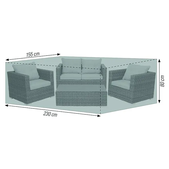 Acamp Loungemöbel Schutzhülle L - L x B x H: 230 x 155 x 80 cm, Polyester, Grau - Darstellung einer grauen Schutzhülle für ein Loungeset, die die Maße 155 cm x 230 cm x 80 cm aufweist.