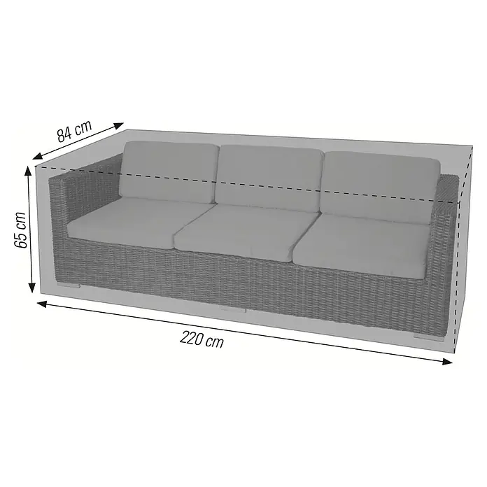 Acamp Loungemöbel Schutzhülle Sizilien - L x B x H: 220 x 84 x 65 cm, Kunststoff, Anthrazit - Bild einer Gartenmöbel Abdeckung, die einen Loungesofa schützt, mit den Maßen 220 x 84 x 65 cm, ideal für den Outdoor-Bereich.