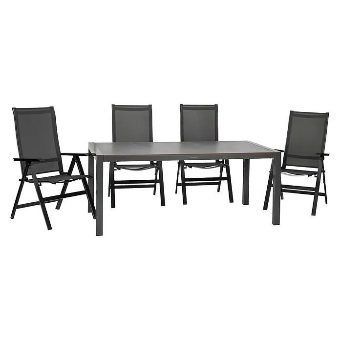 Acamp Gartenmöbel-Set Urban/Extensio - 5 -tlg., Aluminium, HPL, Textil, Schwarz - Ein stilvolles Gartenmöbelset mit einem Tisch und vier Stühlen, ideal für entspannte Stunden im Freien und gesellige Zusammenkünfte im Garten.