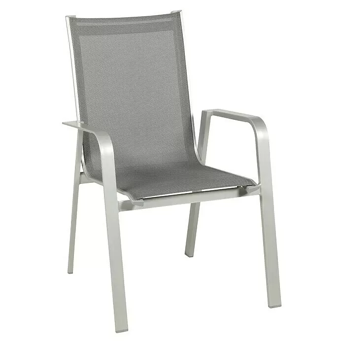 Acamp Stapelsessel Urban - 8 Stk., Aluminium, Acatex, Anthrazit/Silber, B x T x H: 62 x 69 x 97 cm - Moderner grauer Netzstuhl mit silbernem Metallrahmen und Armlehnen.