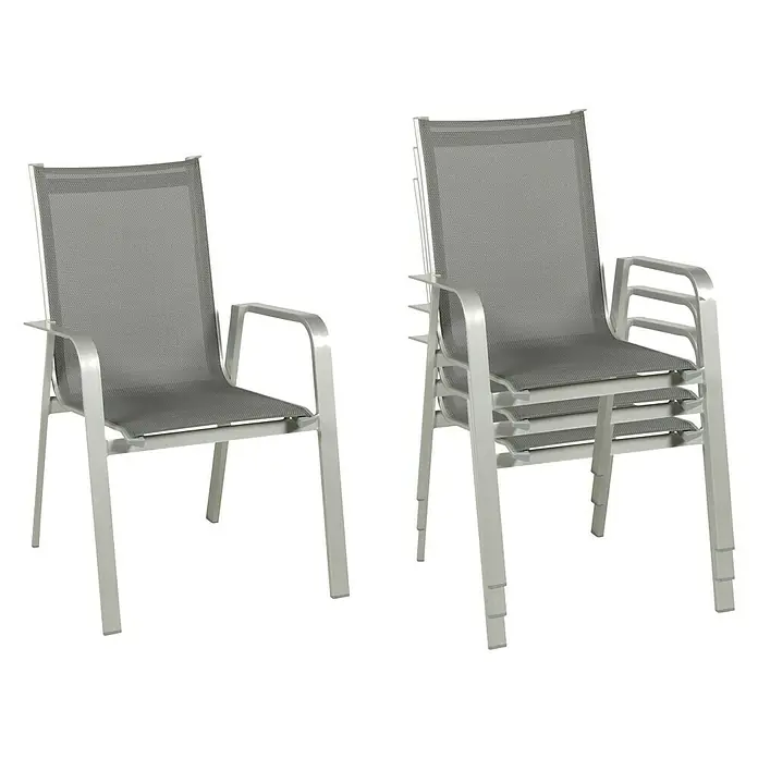 Acamp Gartenmöbel-Set Urban/Acaplan - 5 -tlg., Aluminium, Topalit, Acatex, Anthrazit, Stapelbar - Stapelbare Gartenstühle mit grauem Textilgewebe und leichtem Aluminiumgestell für den Außenbereich.
