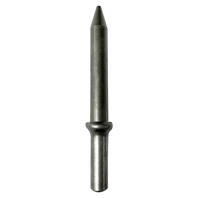 Cincel de punta - Largo del soporte: 20 mm, Diámetro boquilla: 10 mm - Detalle de un perno metálico con punta cónica y base ensanchada. Ideal para fijaciones fuertes y precisas en construcciones metálicas.