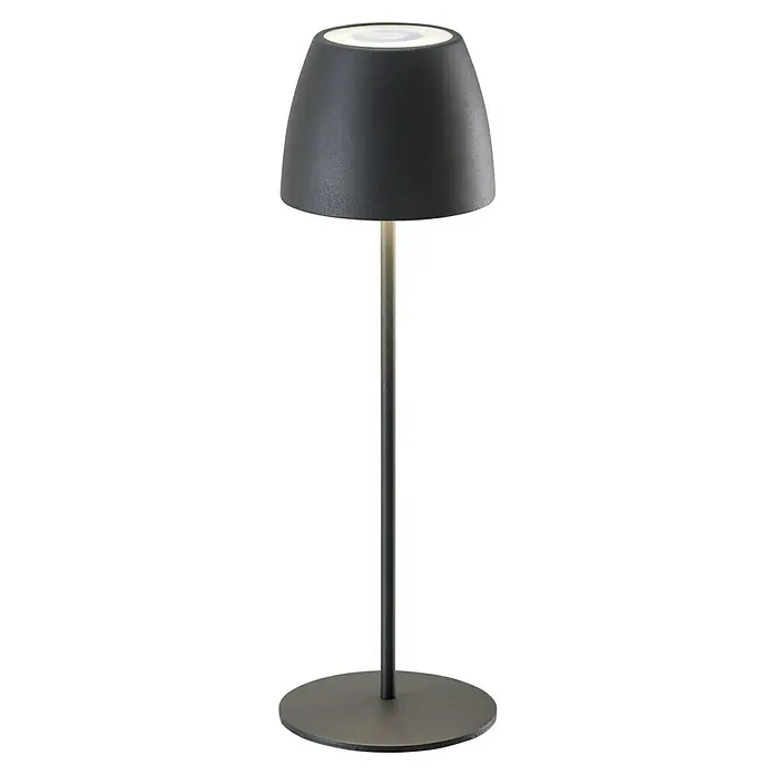 Lavida Lámpara de sobremesa a batería Silea - 3,3 W, Antracita, Color de luz: RGBW - Elegante lámpara de mesa negra con base redonda y pantalla luminosa, creando un ambiente moderno y cálido.