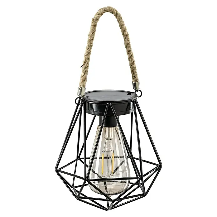 BAUHAUS Solar-Hängeleuchte - 0,03 W, L x B x H: 15 x 15 x 15,5 cm, Schwarz, IP44 - Dekorative Solarleuchte im geometrischen Design mit Seilaufhängung. Ideal für Garten und Terrasse.