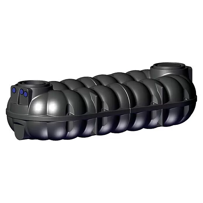 Rewatec Flachtank Neo - Gesamt Fassungsvermögen: 10.000 l, Schwarz, 250 mm hoher Domschacht - Diagonale Ansicht