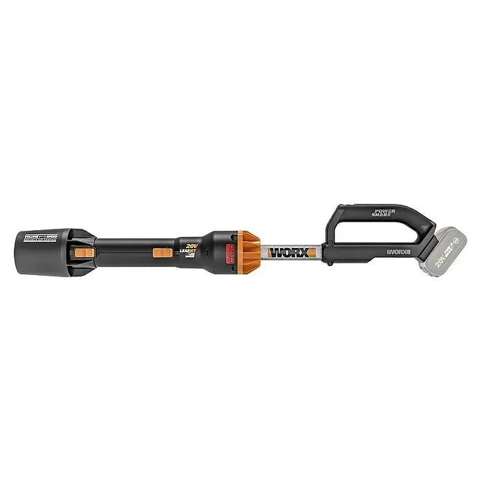 Worx PowerShare 20V Soplador de hojas de batería LeafJet WG543E.9 - 20 V, Sin batería, Velocidad de soplado: 209 km/h, Potencia de soplado: 696 m³/h - Soplador inalámbrico WORX 20V LeafJet negro y naranja con control de aire variable y batería Power Share.
