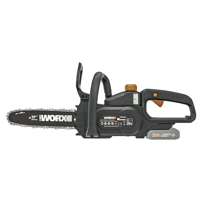 Worx PowerShare 20V Akku-Kettensäge WG322E.9 - 20 V, Li-Ionen, Ohne Akku, Schwertlänge: 25 cm - Die Worx WG322E.1 Akku-Kettensäge ist ideal für Baumpflegearbeiten. Sie ist leicht, leistungsstark und bietet kabellose Freiheit für den Garten.