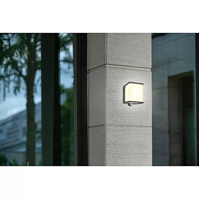Lutec Doblo Solar-Außenwandleuchte - 12 W, L x B x H: 15 x 8,9 x 17 cm, Anthrazit, IP44, 1.000 lm - Stimmungsaufnahme