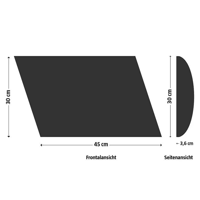 Fllow Wandpolster-Set Velvet C3 - 270 x 150 cm, Grün - Produktabbildung mit den Maßen 45 cm Länge, 30 cm Höhe und 3,6 cm Tiefe zur besseren Vorstellung des Artikels.