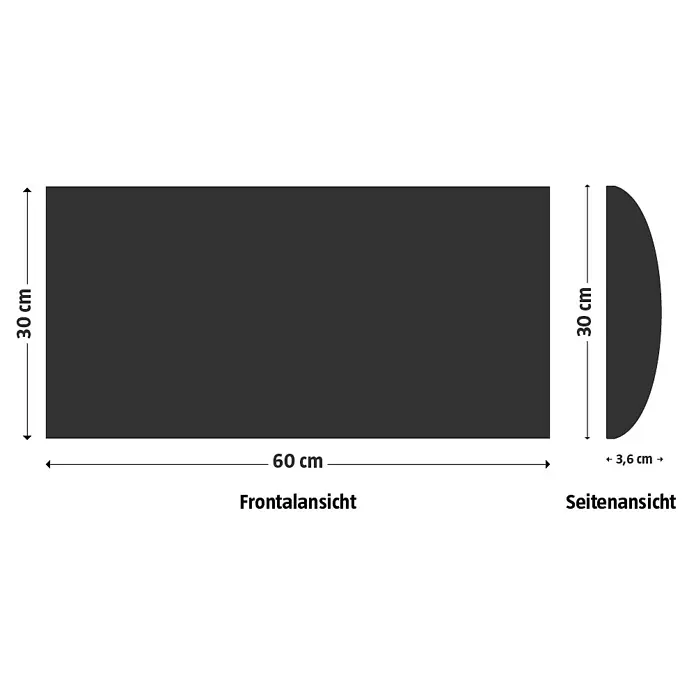 Fllow Wandpolster Preston - Schiefer, 60 x 30 cm - Produktabmessungen: Frontalansicht 60 x 30 cm, Seitenansicht 30 x 3,6 cm.