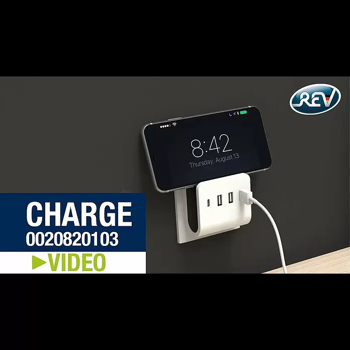 REV USB-Ladegerät Quad - 4-fach, Weiß, USB-A-Buchse, USB C-Kupplung - USB Ladegert Quad, USB-A und C Steckdosenadapter 3+1fach mit Ablageflche - REV Ritter