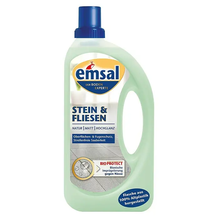 Emsal Boden-Pflege Stein- & Fliesenpflege - 1 l, Flasche - Emsal Stein & Fliesen Reiniger für Natur-, Matt- und Hochglanzflächen. Bietet Oberflächen- und Fugenschutz für streifenfreie Sauberkeit.