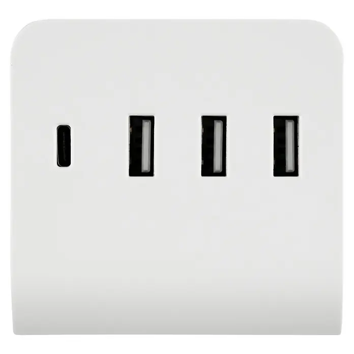 REV USB-Ladegerät Quad - 4-fach, Weiß, USB-A-Buchse, USB C-Kupplung - Weißer Mehrfachstecker mit vier USB-Anschlüssen zum gleichzeitigen Aufladen mehrerer Geräte. Praktisch und platzsparend.