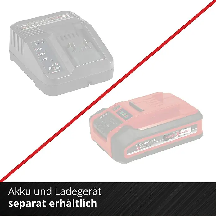 Einhell Power X-Change 18V Akku-Gartenpumpe AQUINNA 36/30 - Ohne Akku, Max. Fördermenge: 3.000 l/h - Abbildung eines Akkus und Ladegeräts der Marke Einhell, die separat erhältlich sind.