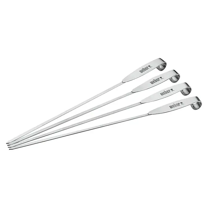 Weber Grillspieß - Länge: 34 cm, 4 -tlg. - Vier Weber Grillspieße aus Edelstahl mit praktischem Griff für einfaches Wenden des Grillguts, ideal für köstliche Schaschlik-Variationen.