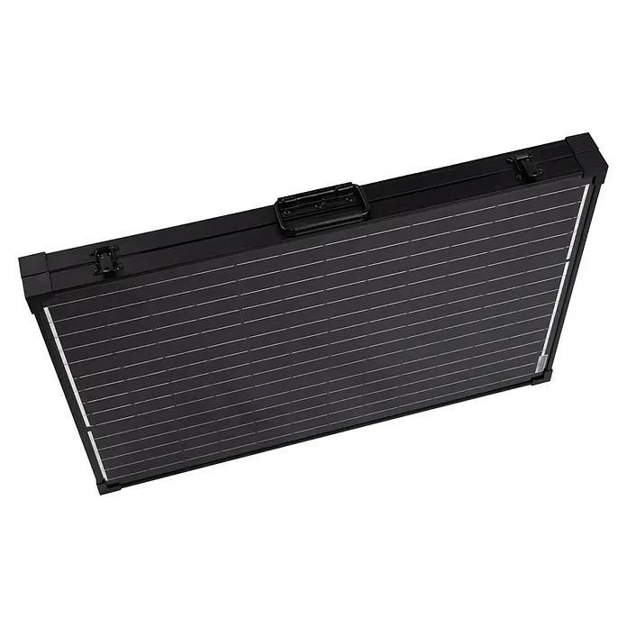 Technaxx Solarkoffer TX-215 - Max. Leistung: 100 W, 107 x 57 x 4 cm - Tragbarer Solargenerator in einem robusten schwarzen Koffer mit Tragegriff, ideal für Camping und netzunabhängige Stromversorgung.