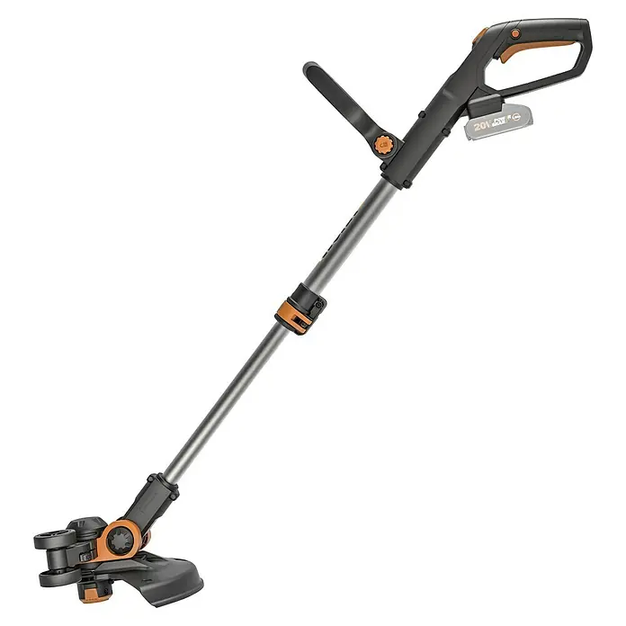 Worx PowerShare 20V Akku-Rasentrimmer WG163E.9 - 20 V, Li-Ionen, Ohne Akku - Eine kabellose WORX-Grasschneidemaschine mit verstellbarem Griff und Akku für präzises Trimmen und Kantenschneiden im Garten.