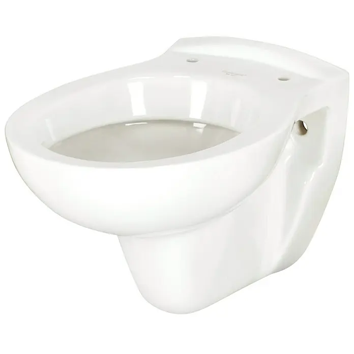 Camargue Arles Wand-WC - Mit Spülrand, Ohne Spezialglasur, Spülform: Tief, WC Abgang: Waagerecht, Weiß - Nahaufnahme einer wandhängenden, weißen Keramiktoilette mit glatter Oberfläche und minimalistischem Design.