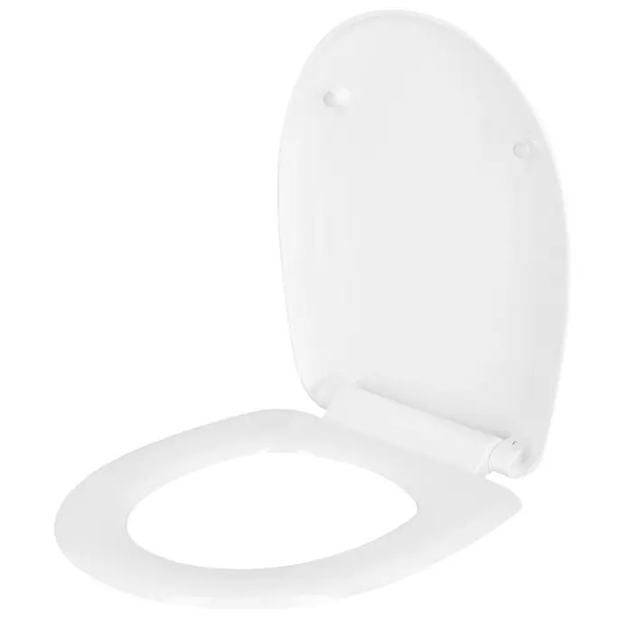 WC-Sitz Siracusa - Duroplast, Weiß, Mit Absenkautomatik - Geöffneter, weißer Toilettensitz mit Deckel auf schwarzem Hintergrund. Sanitärkeramik für jedes Badezimmer.