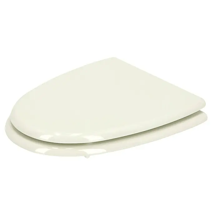 Poseidon WC-Sitz St. Remy/Mistral - MDF, Weiß, Mit Absenkautomatik - Ein cremefarbener Toilettensitz mit einem glatten, abgerundeten Design vor einem schwarzen Hintergrund.