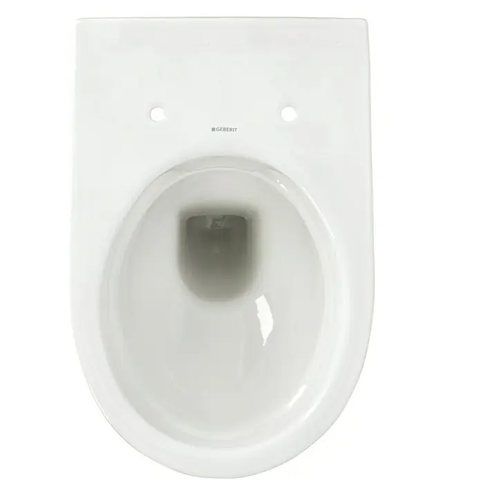 Geberit Renova Wand-WC-Set - Spülrandlos, WC Abgang: Waagerecht, Mit WC-Sitz - Nahaufnahme einer Geberit Wandtoilette in Weiß, die ein modernes und minimalistisches Design zeigt.\n