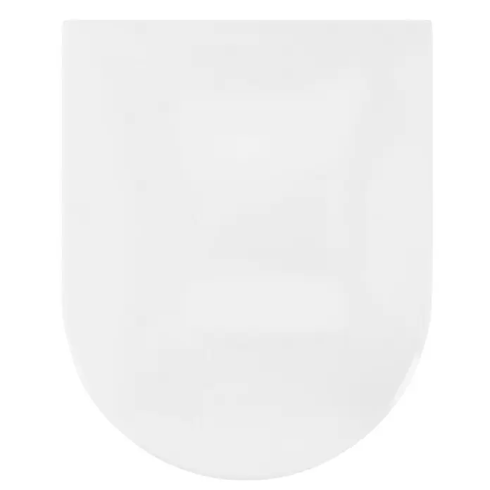 Villeroy & Boch Subway 2.0 WC-Sitz - Duroplast, Weiß, Mit Absenkautomatik - Weißer Toilettensitz in U-Form mit glatter Oberfläche und abgerundeten Kanten vor schwarzem Hintergrund.