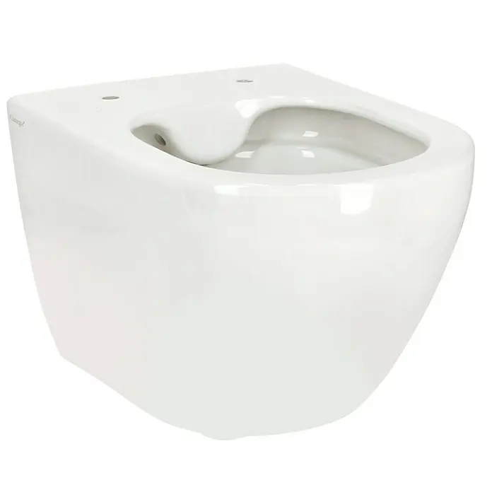 Camargue Pico Wand-WC 2.0 - Spülrandlos, Ohne Spezialglasur, Spülform: Tief, WC Abgang: Waagerecht, Weiß - Abbildung einer modernen, wandhängenden Toilette in strahlendem Weiß, die ein elegantes und minimalistisches Design für Badezimmer zeigt.