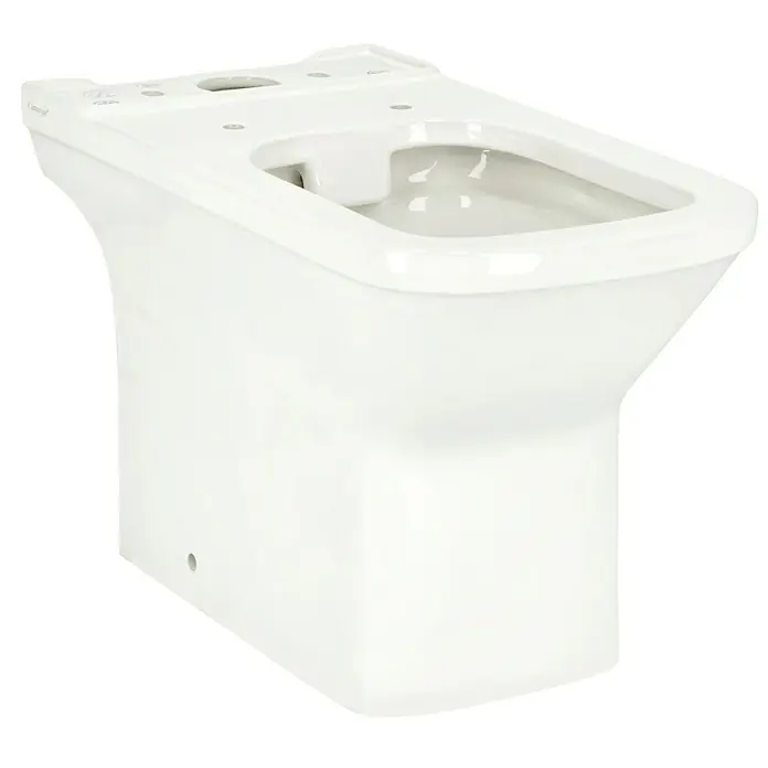 Camargue Los Angeles Stand-WC für Kombination - Spülrandlos, Ohne Spezialglasur, Spülform: Tief, WC Abgang: Waagerecht, Weiß, Ohne Porzellan-Spülkasten - Dieses Bild zeigt eine detailreiche Aufnahme einer weißen Standtoilette, die sich durch ihre klaren Linien und moderne Formgebung auszeichnet.