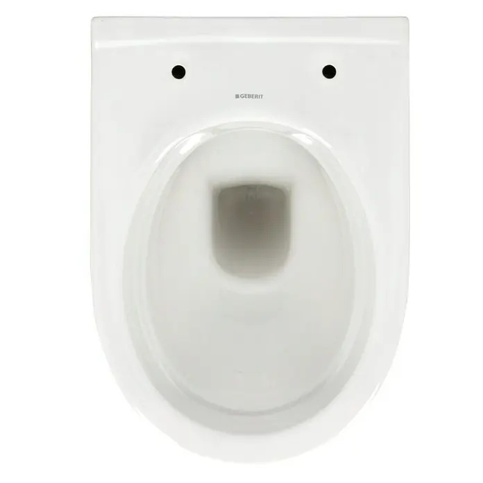 Geberit iCon Wand-WC-Set XS - Spülrandlos, Ohne Spezialglasur, Spülform: Tief, WC Abgang: Waagerecht, Weiß - Ansicht einer weißen Geberit Toilette von oben, die ein sauberes und modernes Design zeigt, ideal für ein stilvolles Badezimmer.