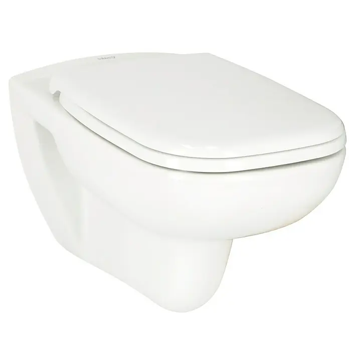 Duravit D-Code Wand-WC-Set - Spülrandlos, Ohne Spezialglasur, Spülform: Tief, WC Abgang: Waagerecht, Weiß - Bild einer wandhängenden Toilette in Weiß. Modernes Design für Badezimmer, hygienisch und platzsparend.\n