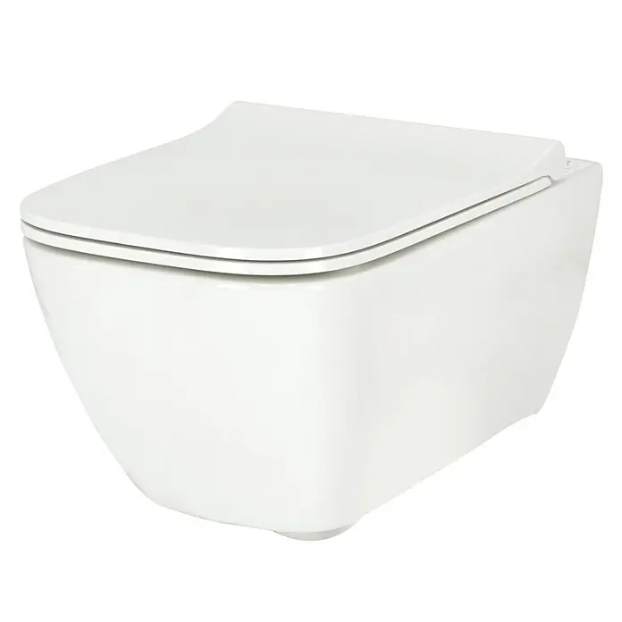 Geberit Smyle Square Wand-WC-Set - Spülrandlos, Ohne Spezialglasur, Spülform: Tief, WC Abgang: Waagerecht, Weiß - Elegante, wandhängende Toilette in Weiß. Das moderne Design fügt sich nahtlos in jedes Badezimmer ein und bietet Komfort und Stil.