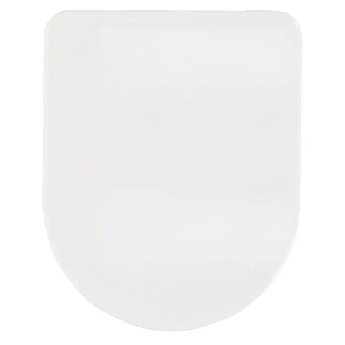 Camargue WC-Sitz Plus 50 2.0 - Duroplast, Weiß, Mit Absenkautomatik - Weißer Toilettensitz in U-Form mit abgerundeten Ecken, isoliert auf einem schwarzen Hintergrund.
