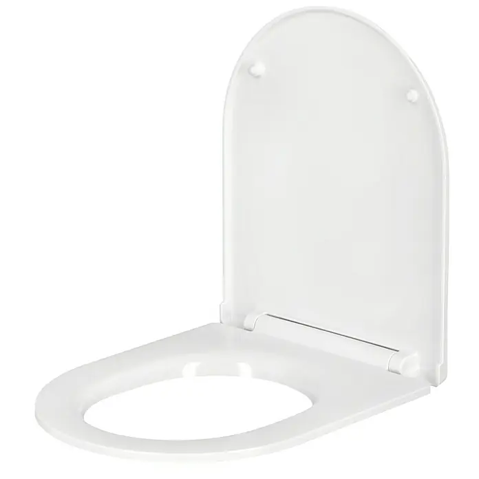 Laufen Tapa de WC Laufen Pro - Duroplast, Blanco, Con caída amortiguada, L x An x Al: 44,5 x 37 x 4,5 cm - Asiento de inodoro blanco con tapa en posición abierta, aislado sobre fondo negro. Diseño elegante para un baño moderno.