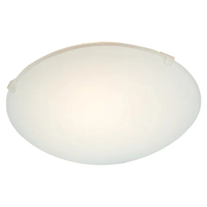 Plafón redondo Eclipse - 20 W, Ø x Al: 250 mm x 8 cm, Blanco, E27 - Primer plano de una lámpara de techo redonda y blanca con un brillo suave y detalles de montaje visibles.