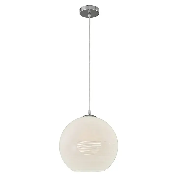 Lámpara colgante redonda Bola rayas - 20 W, Ø x Al: 300 mm x 30 cm, Blanco, E27 - Elegante lámpara colgante con una pantalla redonda y una suspensión elegante de color plateado. Ideal para espacios modernos.