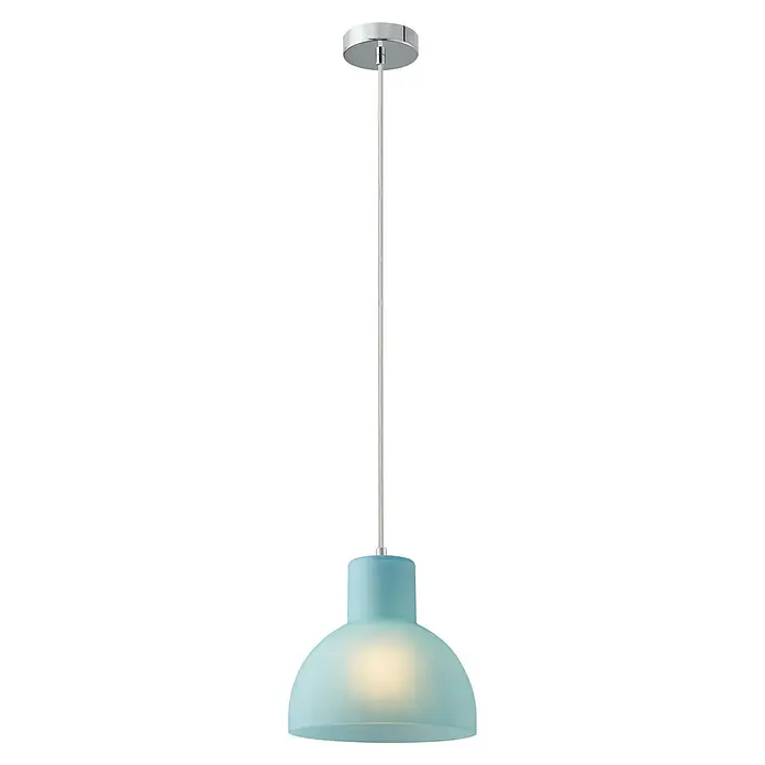 Lámpara colgante Bell - 40 W, Ø x Al: 200 mm x 21 cm, Azul, E27 - Lámpara colgante con pantalla de vidrio azul y suspensión cromada pulida, que ofrece una solución de iluminación elegante.